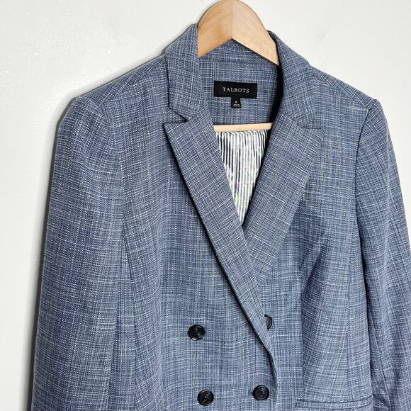 Talbots Womens Tweed Blended Double Breasted Blazer 8 Blue Workwear Career - Picture 3 of 11